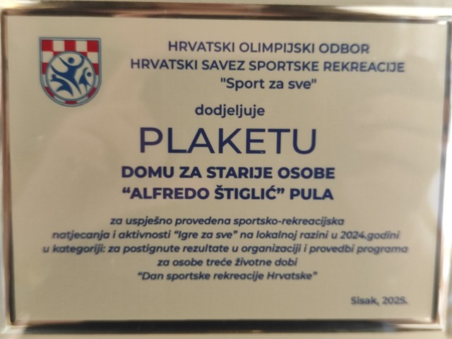 PLAKETA ZA POSTIGNUTE REZULTATE